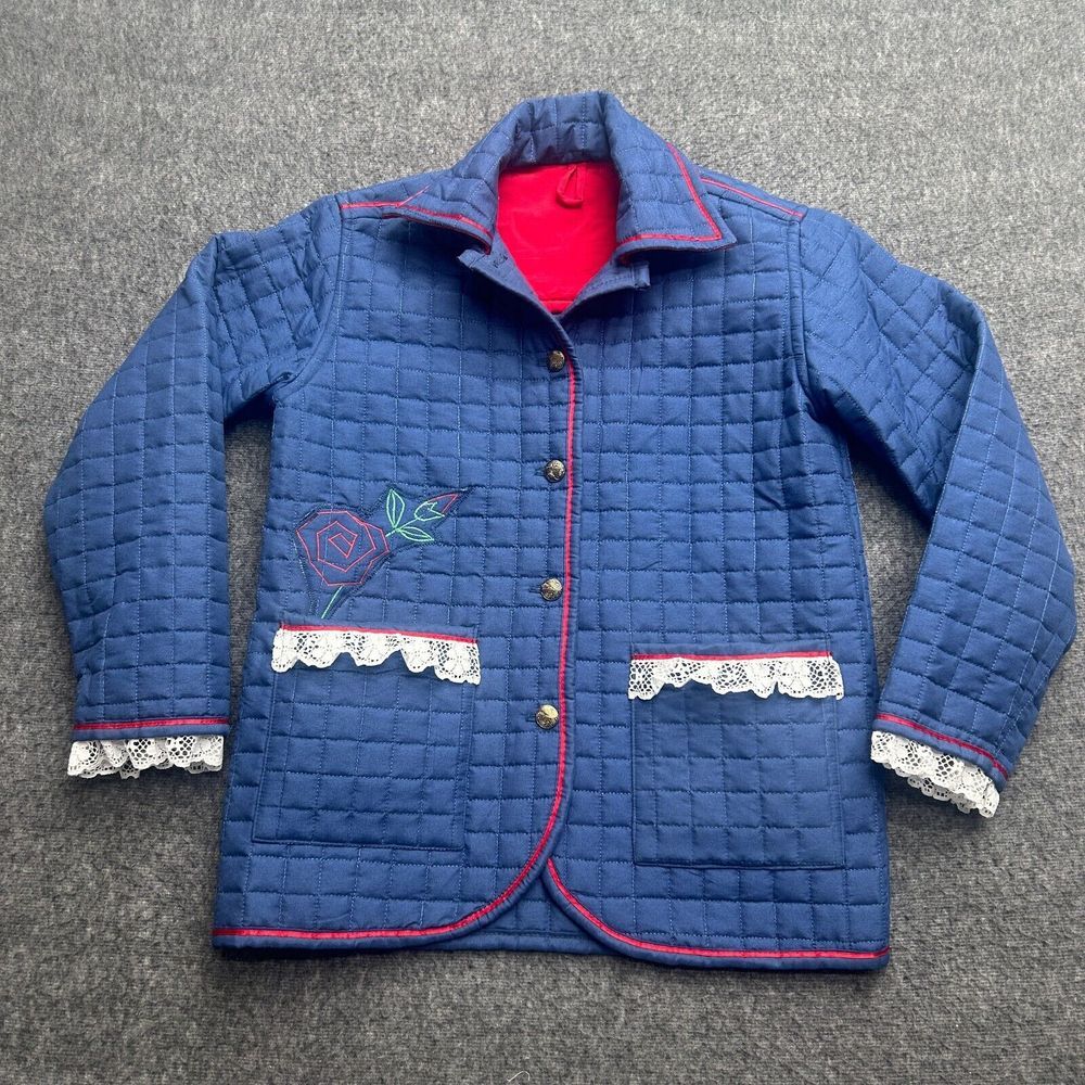 Vintage Handmade Quilted Jacket Womens Small? Cottage Prairie Grandma Blue
